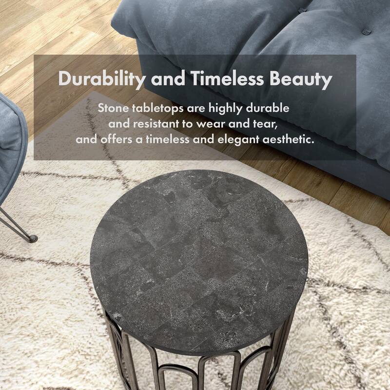 Lars Modern Round End Table with Marble Top, Metal Legs, Sturdy Decorative Metal Base by Furniture of America
