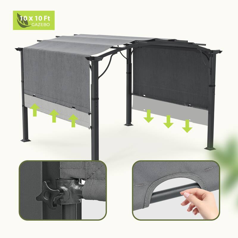 Aluminum Outdoor Pergola with Slightly Arched Canopy and Retractable Shade