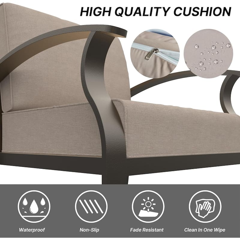 Kullavik Aluminum Outdoor Patio Furniture with Curved Armrests & Firepit Table