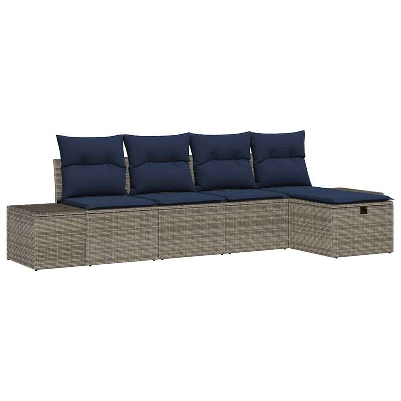 vidaXL 5/6 Garden Sofa Set with Cushions Black/Brown/Grey Poly Rattan - 115.8 x 46.1 x 27.2