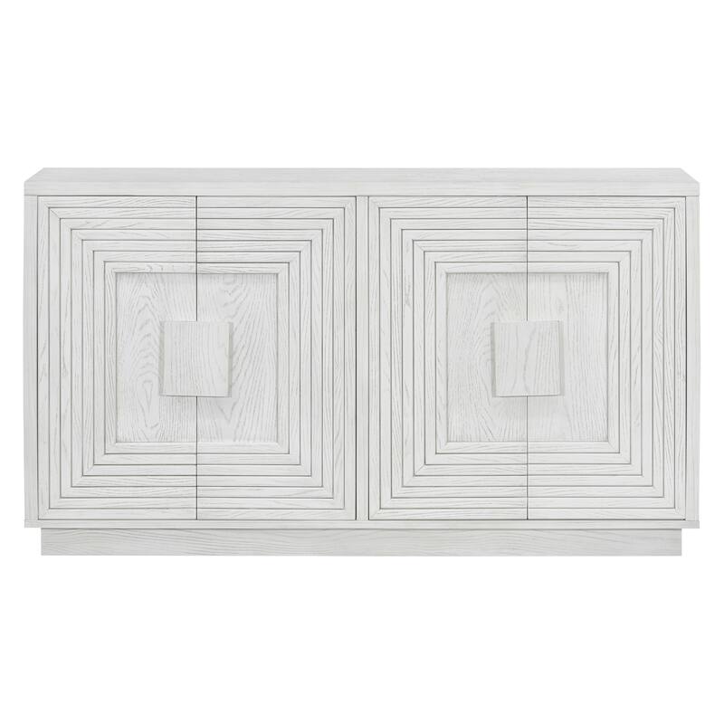 4 Door Classic Geometric Patterned Sideboard Cabinet with Adjustable Storage and Cable Management for Versatile Home Use