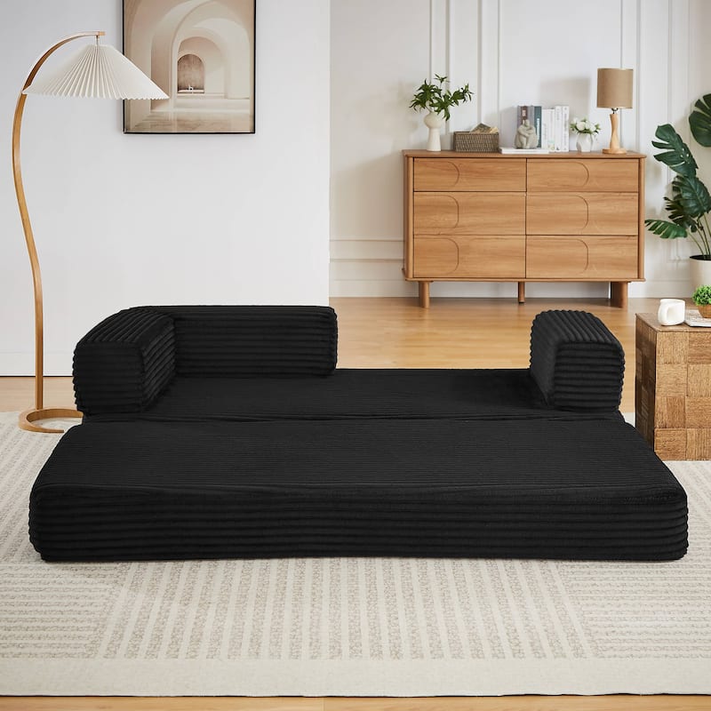 Rossetta Modern Modular Classic Color Scheme Corduroy Fabric Boneless Loveseat Sofa, No Assembly - Black