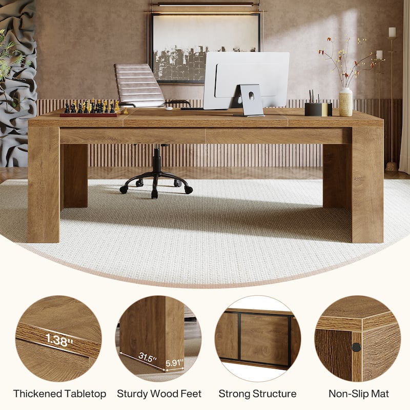 70.9-Inch Wooden Computer Desk, Large Farmhouse Executive Office Desk