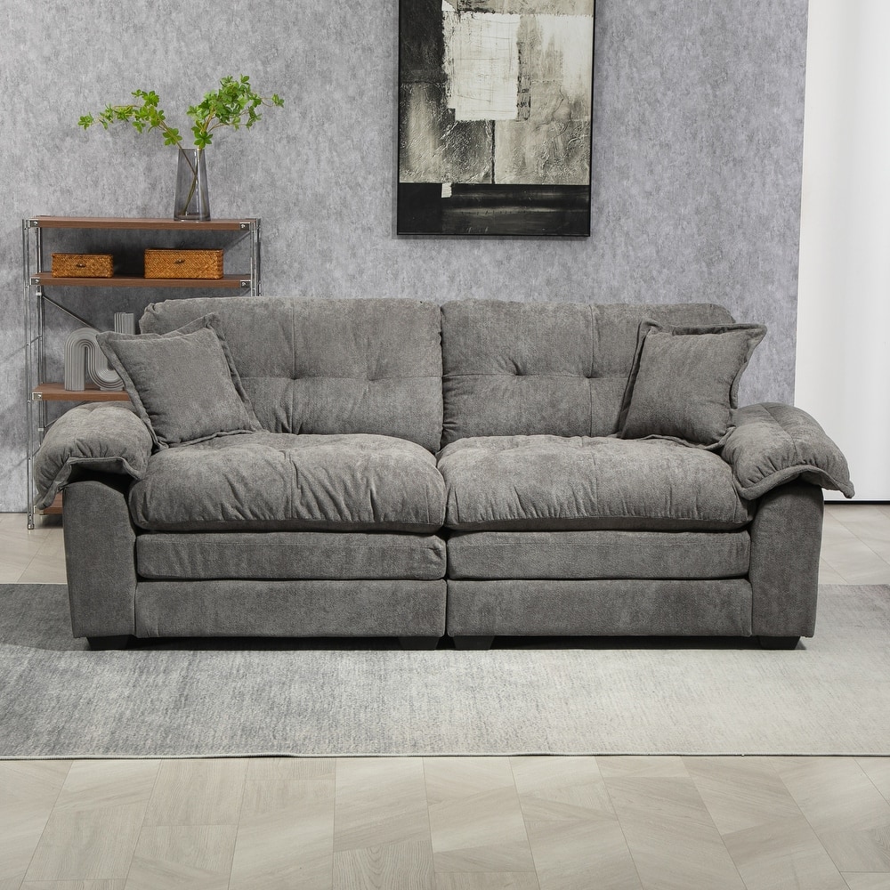Small Sofa Loveseat Deep Seat Sofa Couch with 2 Throw Pillows, 2-Seater Settee with Pillow Top Armrests