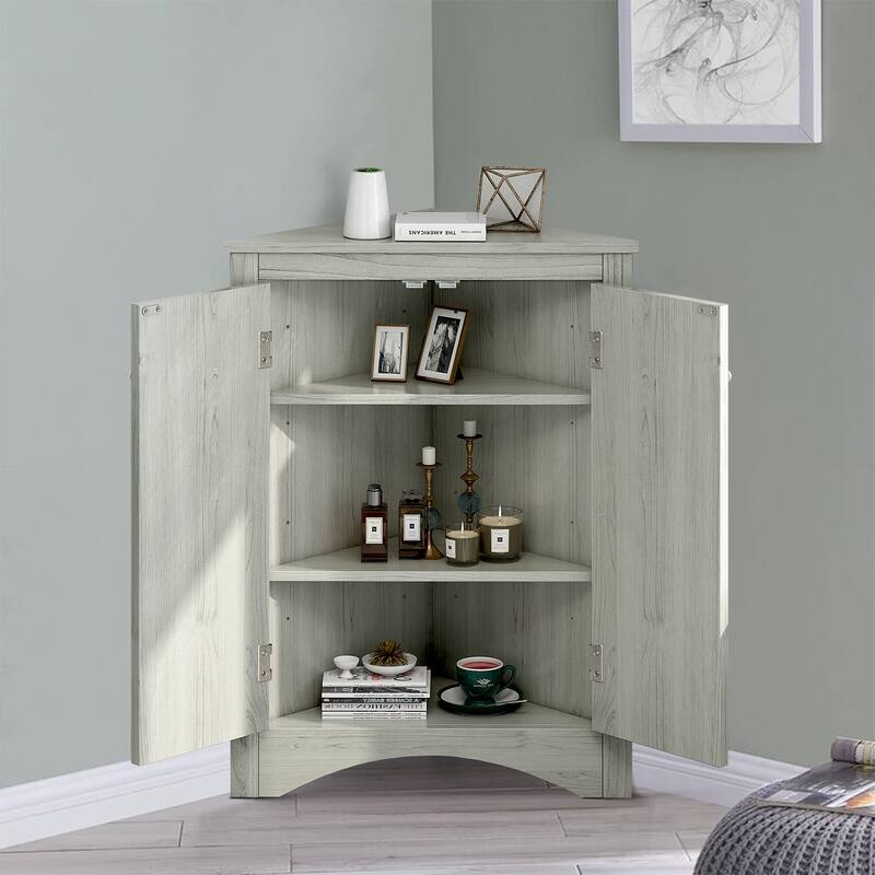 Modern Stylish Triangle Corner Storage Cabinet with Two Adjustable Internal Shelves - Oak