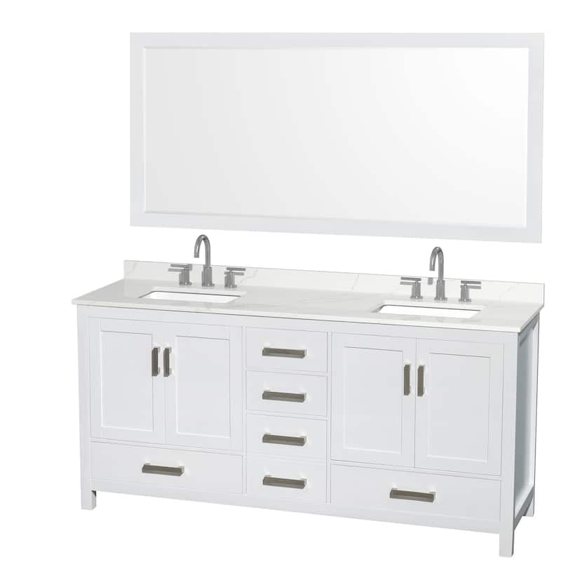 Wyndham Collection WCS141472D-QTZ-US3M70 Sheffield 72" Free Standing - White / Giotto Quartz Top / Brushed Chrome
