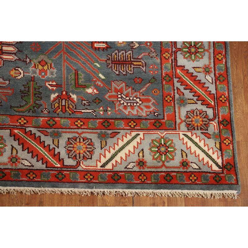 Hand Knotted Oriental 100% Wool Carpet Traditional Geometric Navy Blue & Blues Heriz (serapi) Area Rug - 10' 0'' X 7' 10''