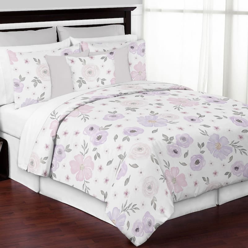 Sweet Jojo Designs Shabby Chic Watercolor Floral Collection 3-Piece Full Queen-size Comforter Set