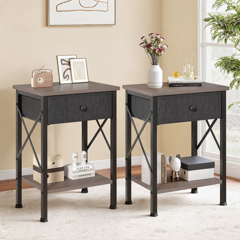 Javlergo 2 Pack X Frame Nightstand with Removable Fabric Drawer Easy to Clean Multifunctional End Table with Open Shelf