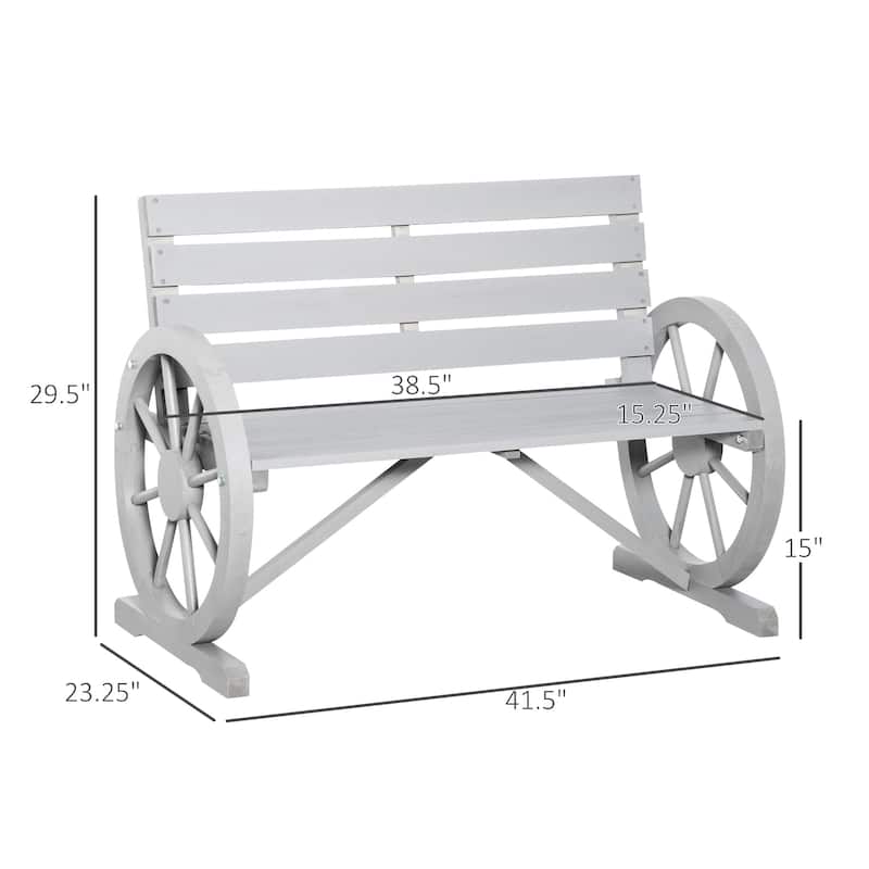 Outsunny Outdoor Patio Wagon Wheel Wooden Bench Chair