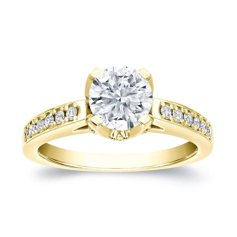 Auriya 14k Gold 1 1/3ctw Round Diamond Engagement Ring Certified (H-I, SI1-SI2) - Yellow - 4