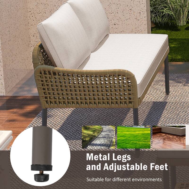 6-Piece Patio Furniture L-Shaped Set, Outdoor Sectional Sofa Set, Couch Conversation Set, Beige