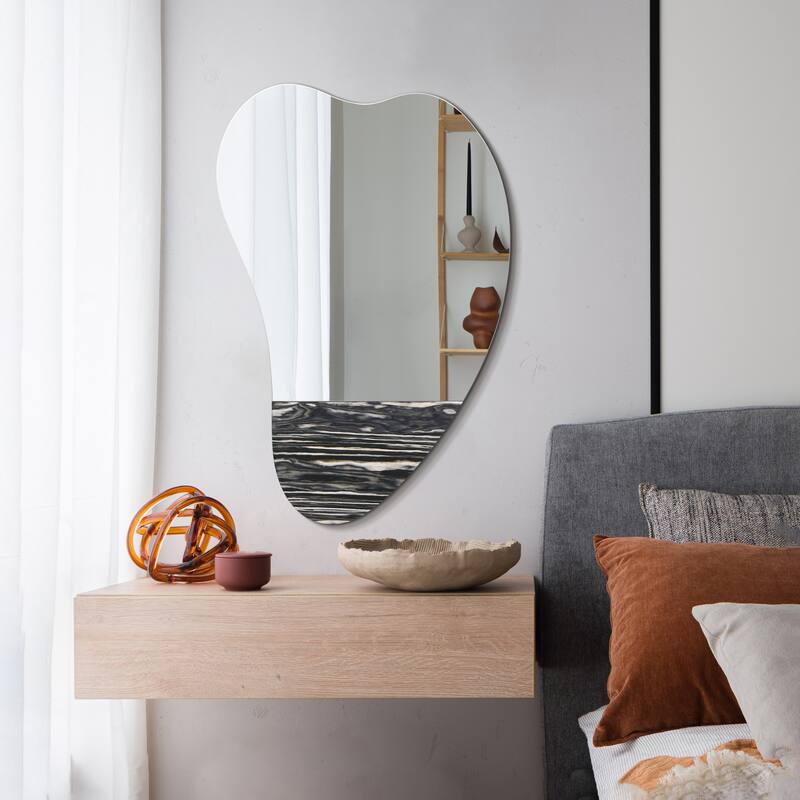 Curved Heart-Shaped Irregular Frameless Wall Mirror 36"x24" with Veneer - 36"x 24"x0.6"