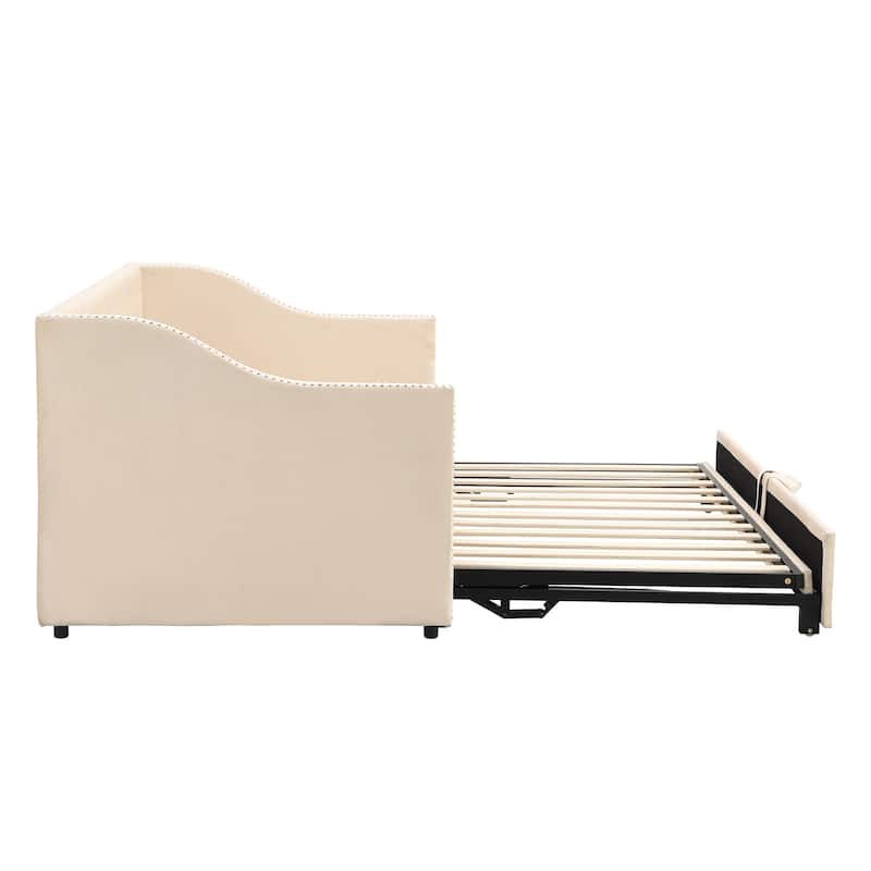 Twin Upholstered Daybed with Pop Up Trundle Convertible Sleeper Sofa
