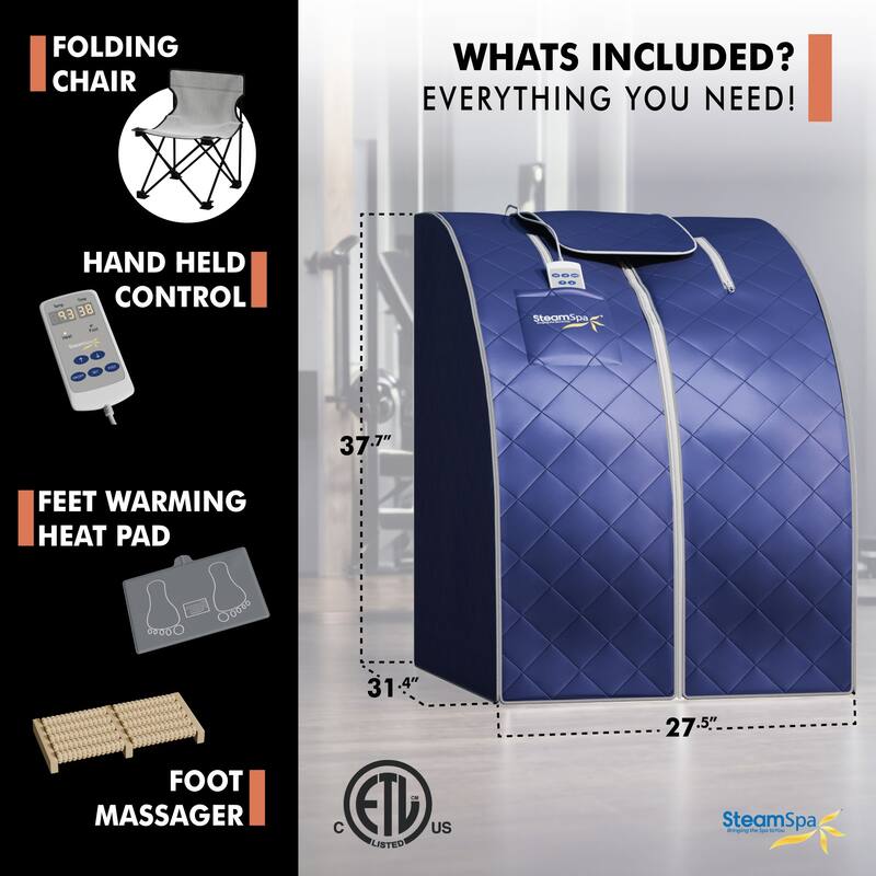SteamSpa SP-SS0001-1P Portable 1-Person Home Sauna Infrared Heating - Royal Blue