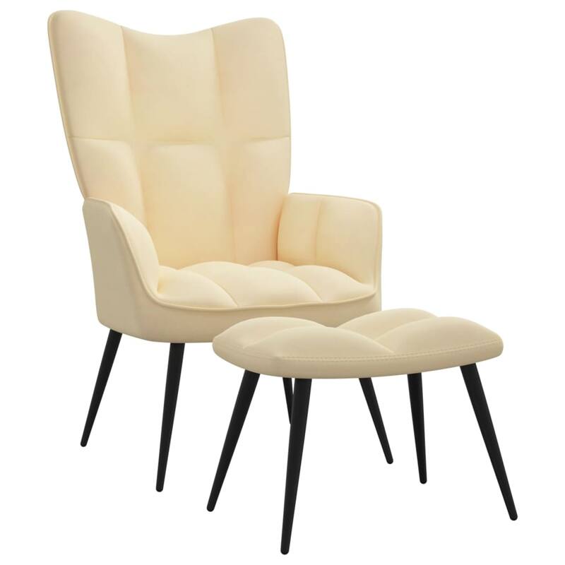 vidaXL Relaxing Chair multi colors Velvet - with a Stool - Cream white