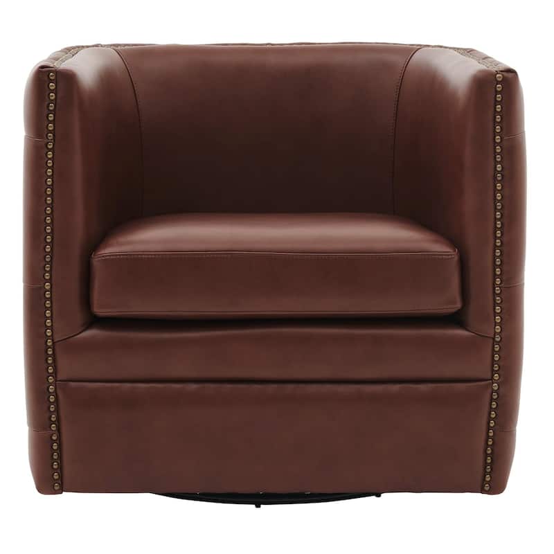 NPD Furniture Leslie Top Grain Leather Swivel Tufted Chair - Brown