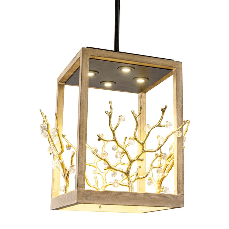 Farmhouse Gold 4-Light LED Crystal Adjustable Lantern Pendant Light