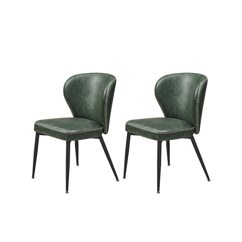 Modern Dining Chairs with Steel Frame and Synthetic Leather Padded Seat - Set of 2 - Forest-Green