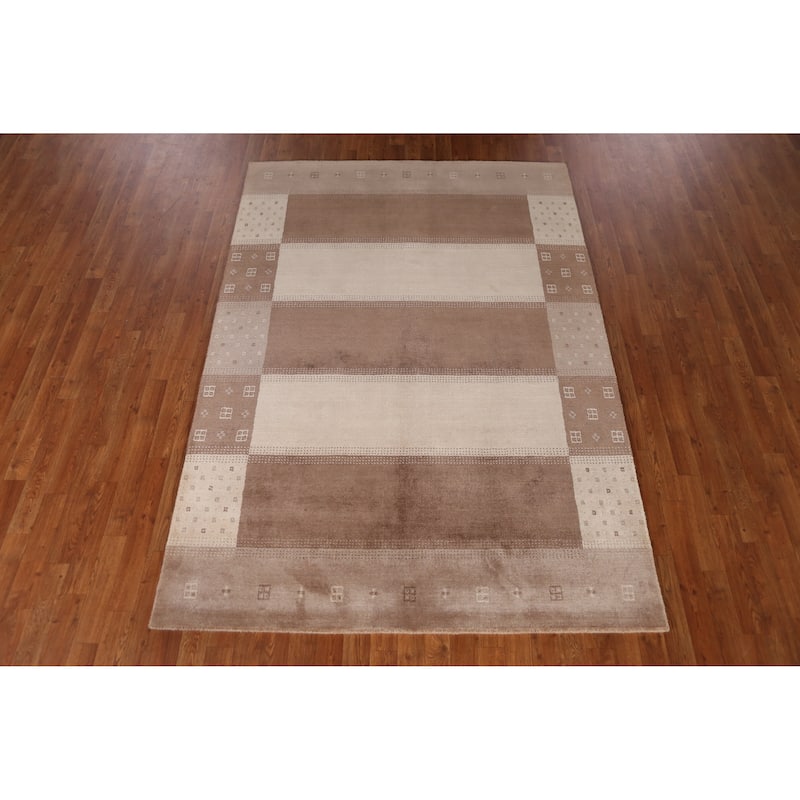 Gabbeh Indian Area Rug Handmade Brown Modern Wool Carpet - 5'4" x 7'8"