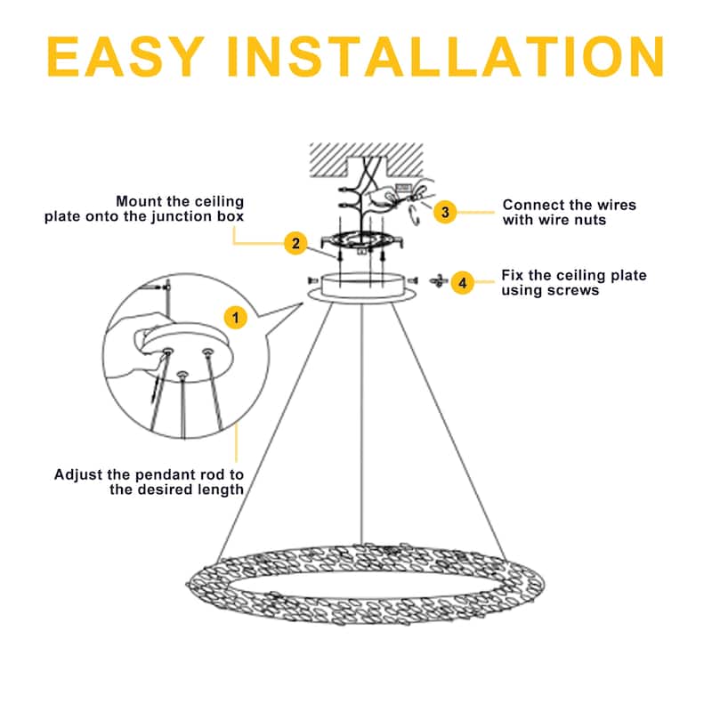 Modern Gold Crystal LED Chandelier, Dimmable Ring Light