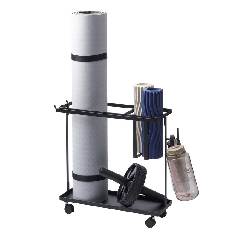 Yamazaki Home Fitness Equipment Storage Cart, Steel, Holds 16.5 lbs, Wheels - L 7.28 x W 19.8 x H 17.91 inches - Black