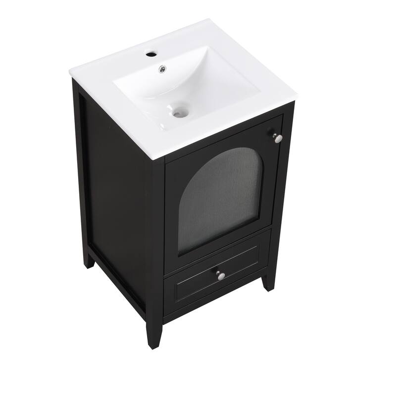 20 inch MDF Bathroom Vanity with Sink, Bathroom Cabinet with Soft Closing Glass Door