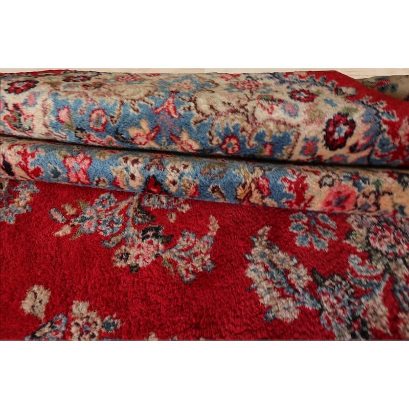 12'6''x18 Hand Knotted Wool Red Plush Pile Kerman Traditional Rug - 12' 6'' x 18'