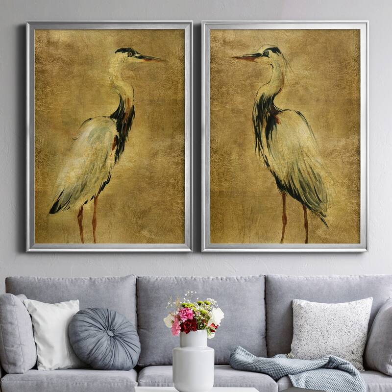 Gold Crane at Dusk I Premium Framed Print - Ready to Hang - Multi-Color