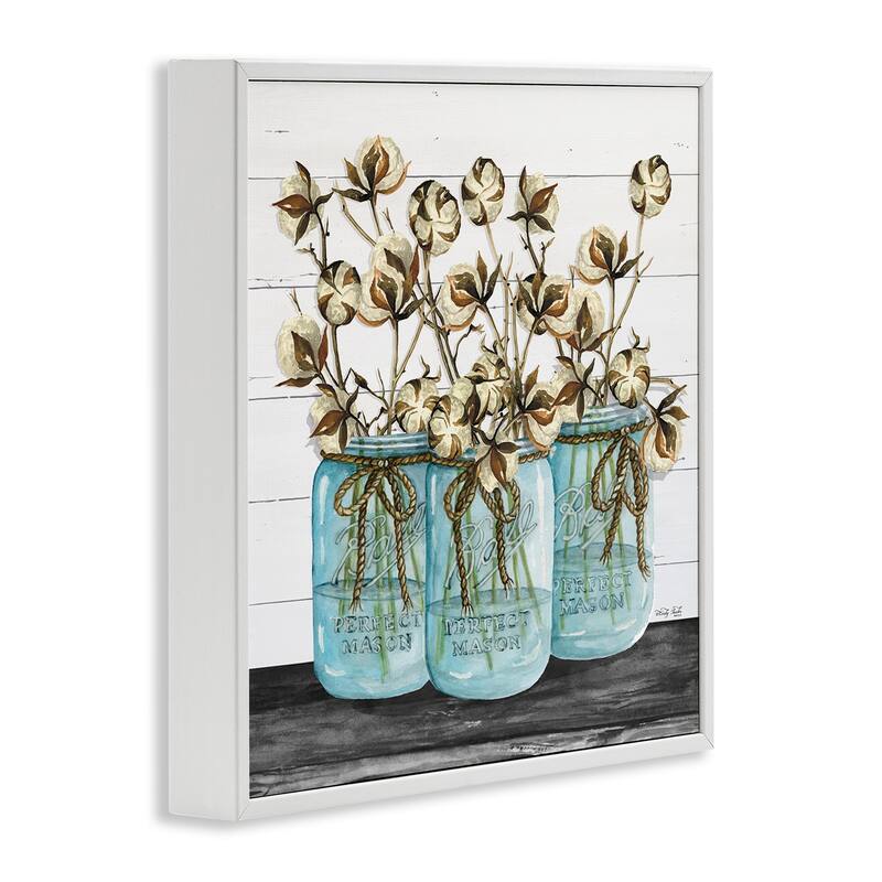 Stupell Cotton in Mason Jars Rustic Illustration Planked Look, 12 x 12, Design By Artist Cindy Jacobs