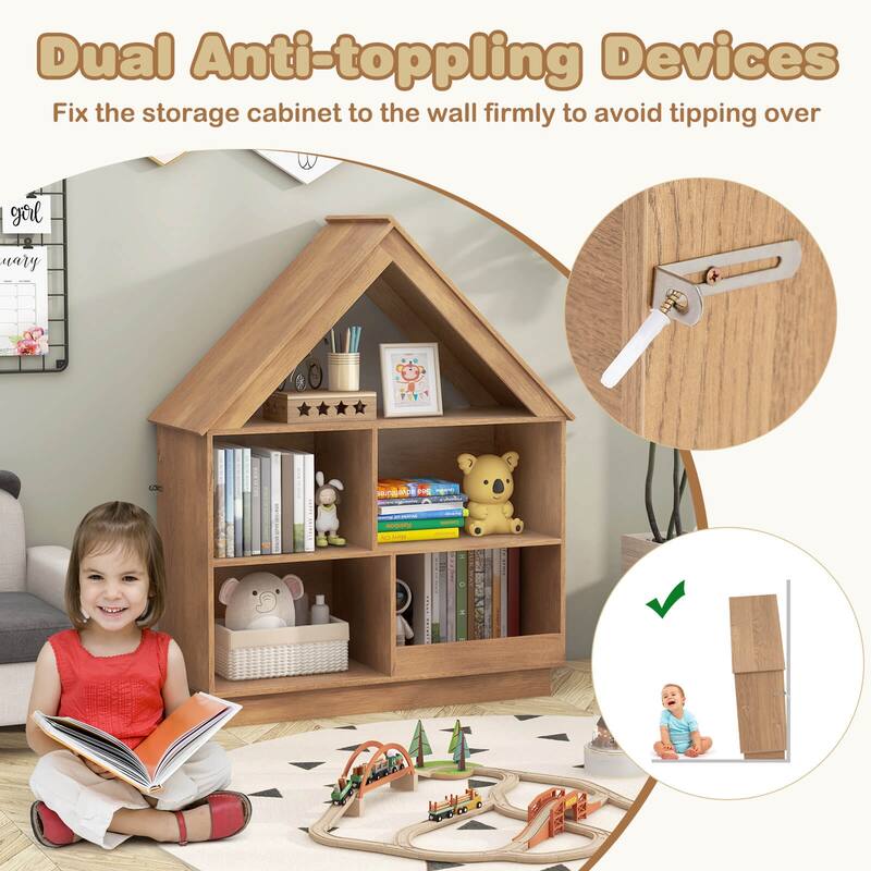 Costway Wooden Kids Dollhouse Bookshelf with Open Shelves - See Details