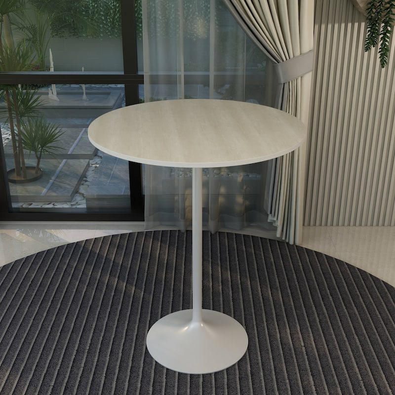 LeisureMod Verve 36" Round Dining Table with MDF Wood TableTop and White Steel Base for Kitchen & Dining Room