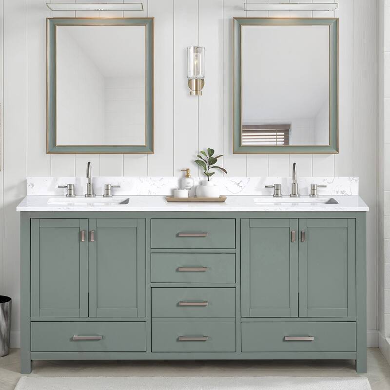 Avanity Modero 72 in. Double Sink Bathroom Vanity with Engineered Stone Top - 73"W x 22"D x 35"H - Smoke Green