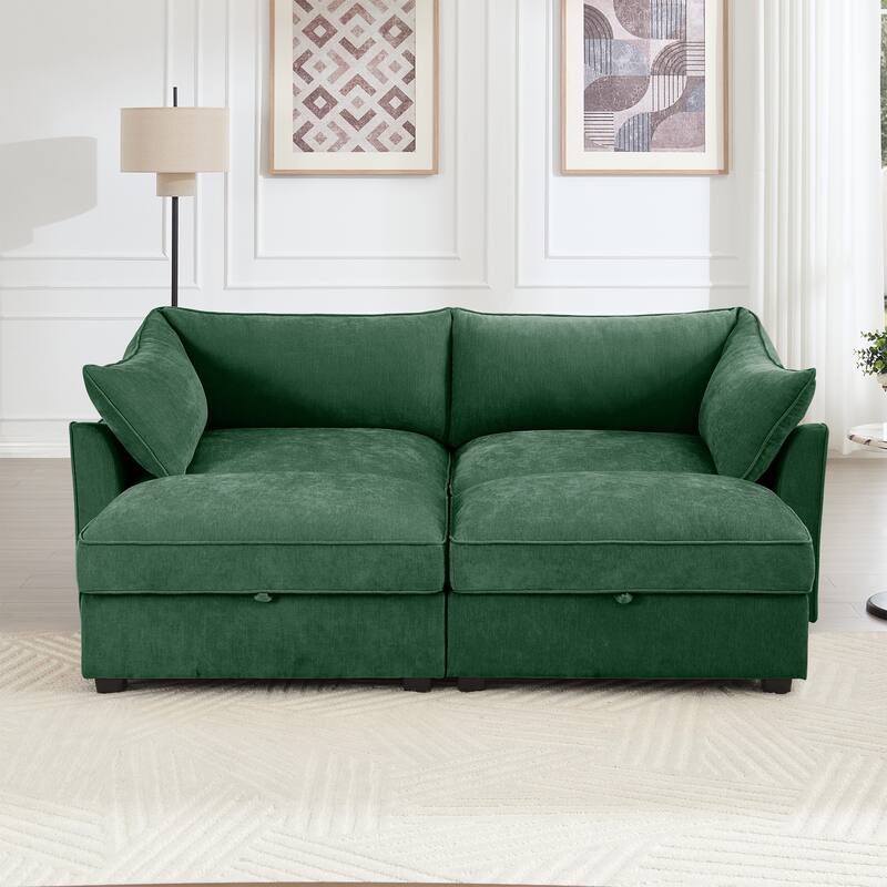 Modern Chenille Sectional Sofa Couch with Hidden Storage & 2 Ottoman