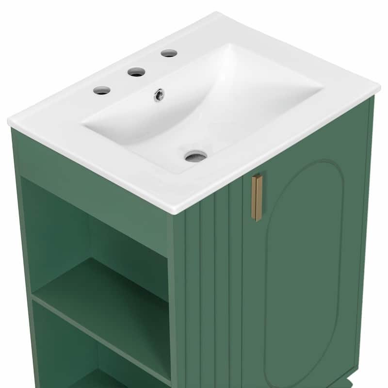 24" Bathroom Vanity with Sink, Bathroom Cabinet with Door Shelf, Side Open Storage, Solid Wood Frame