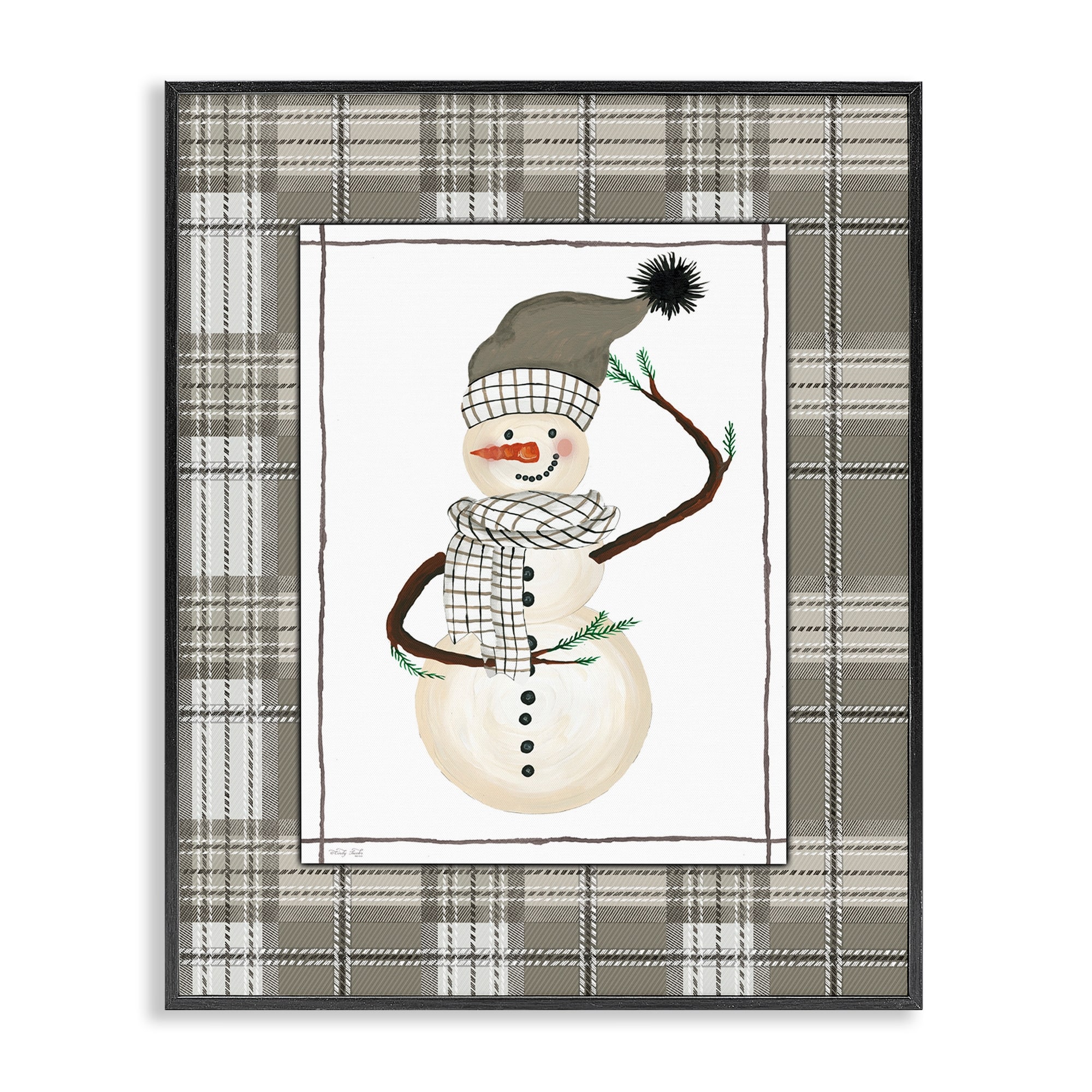 Stupell Winter Snowman Green Plaid Framed Giclee Art Design By Cindy Jacobs