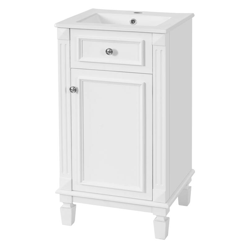 Roomfitters 18 Inch Bathroom Vanity with Ceramic Sink, Freestanding French Style Storage Cabinet & Adjustable Shelf