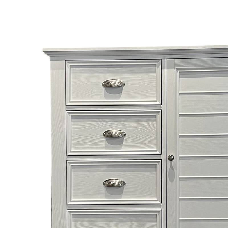 Limi 52 Inch Tall Dresser Chest with 6 Drawers and Door Shelves, White Wood