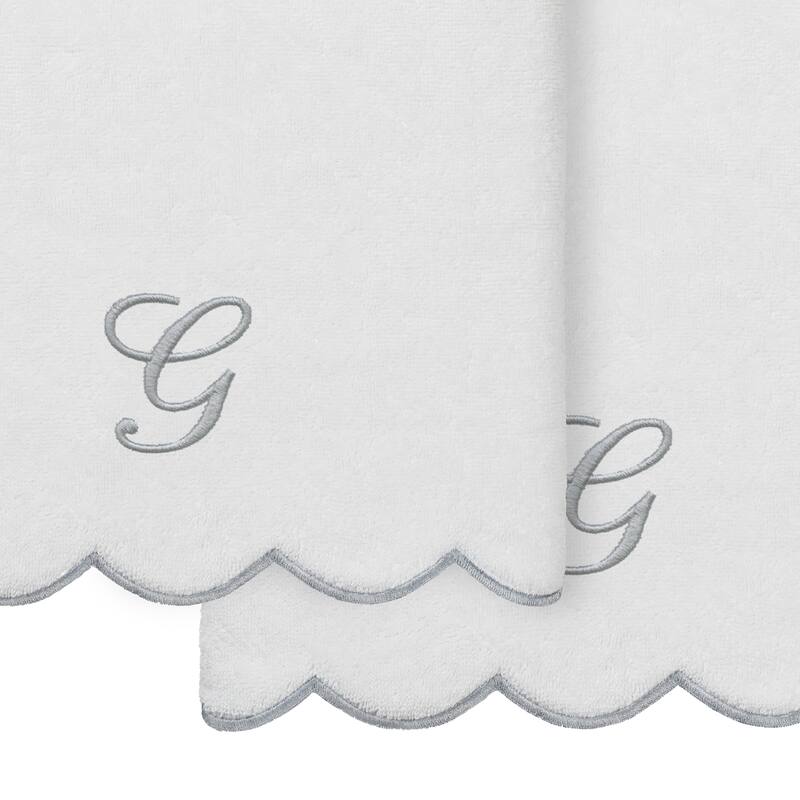 Authentic Hotel and Spa 100% Turkish Cotton Grey ADORNIA Scallop Personalized 2 Piece Bath Towel Set - 2 Bath Towels
