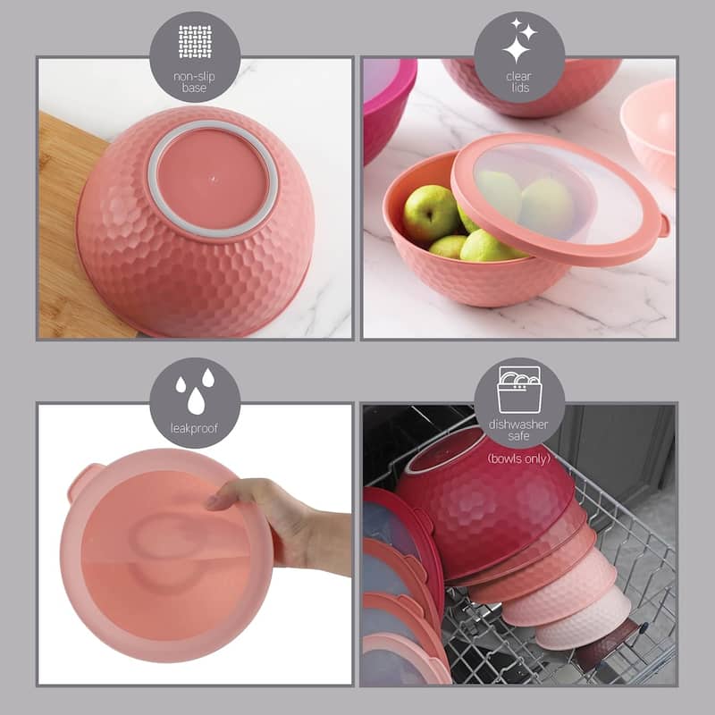 COOK WITH COLOR - 12 Piece Plastic Nesting Bowls - 6 Prep Bowls and 6 Lids, Microwave Safe