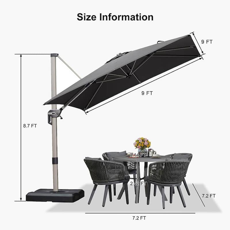 PURPLE LEAF Elegant Champagne-Gold Patio Cantilever Umbrella Adjustable Offset Umbrella