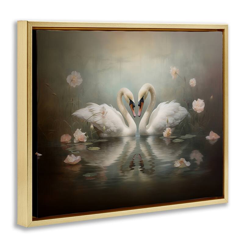 Stupell Romantic Swans Reflection Framed Floater Canvas Wall Art Design By Arlington Prints