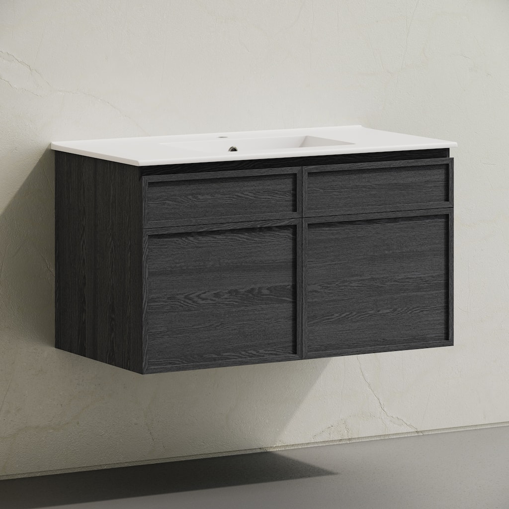 St. Tropez 36" Wall-Mounted Bathroom Vanity In Black Oak With Sink Top - 36