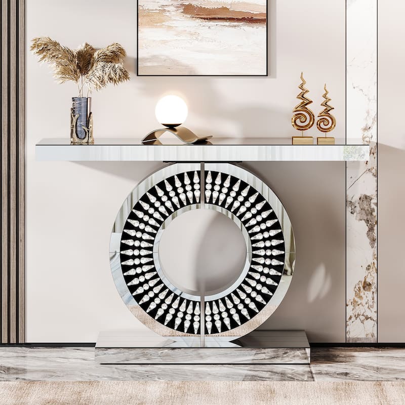 Modern 43-Inch Silver Mirrored Console Sofa Accent Entryway Table