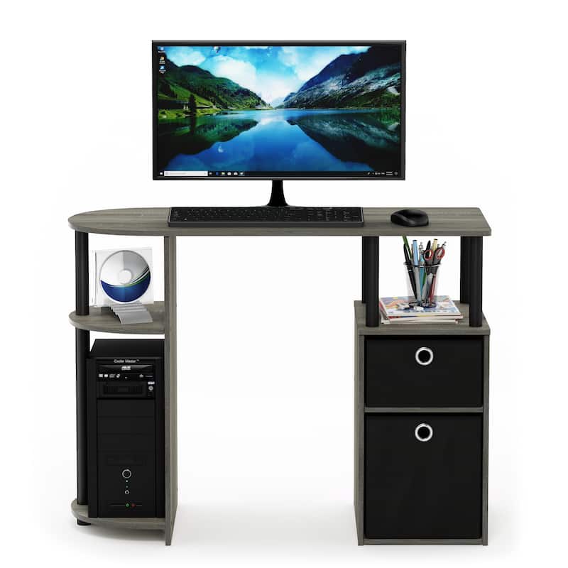 Furinno 15111 JAYA Simplistic Computer Study Desk with Bin Drawers, Columbia Walnut/Black/Dark Brown