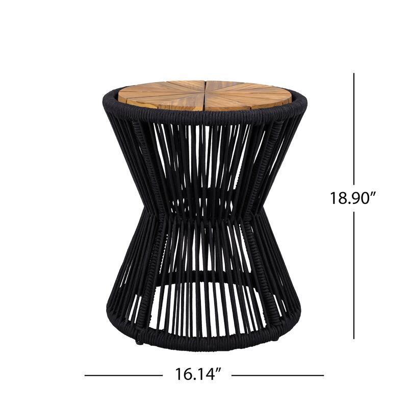 Scott Living - Nara 18.9"H Modern Outdoor Acacia Wood and Woven Rope Side Table, Tapered Cylindrical Silhouettes Design