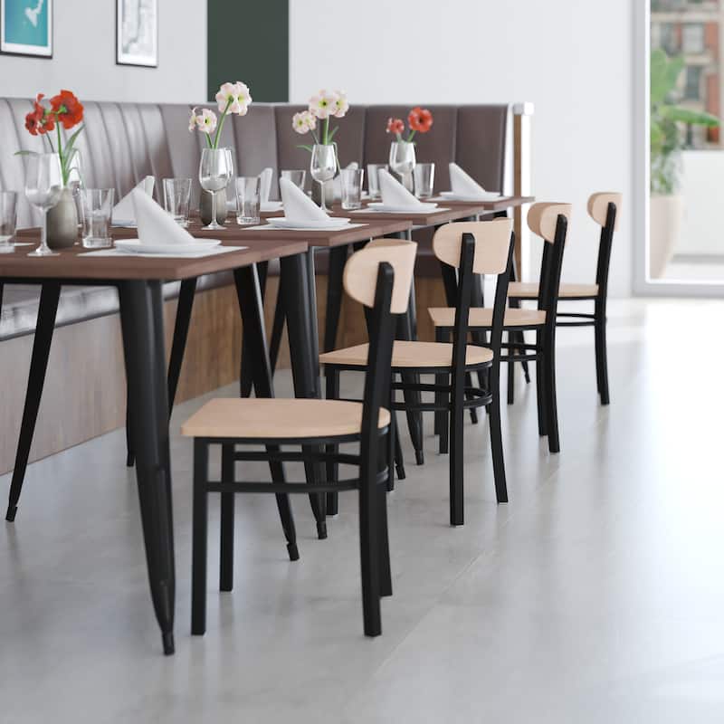 Commercial Metal Dining Chair with Wood Seat and Boomerang Back