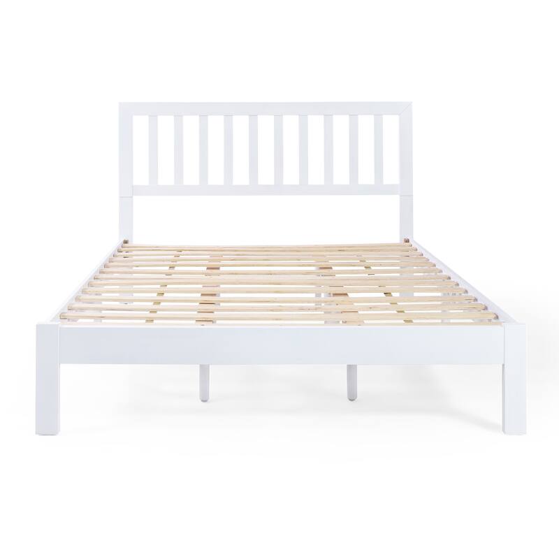 Modern Farmhouse Acacia Wood Queen Bed Set with Open-Slat Headboard