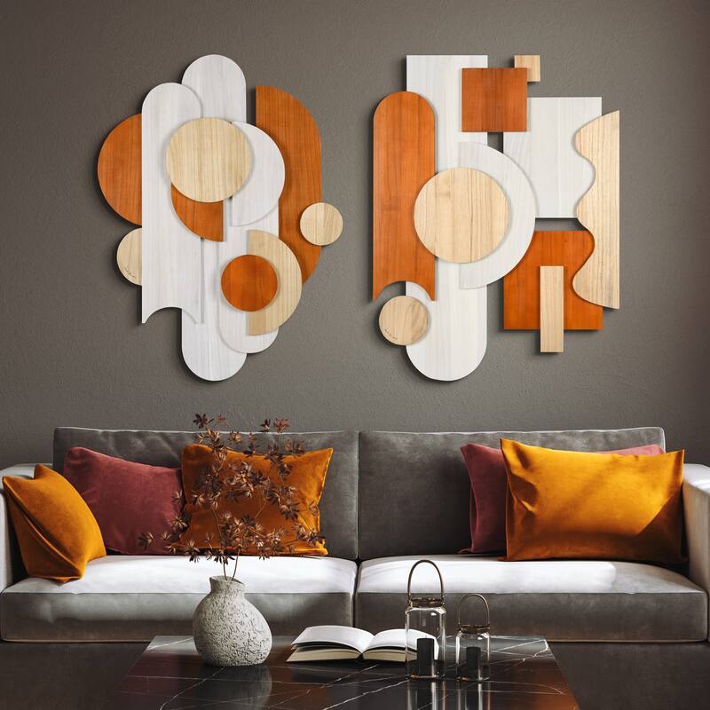 "Cinnamon Dreamscape I & II" Hand Made & Hand Finished Dimensional Solid Wood Wall Art