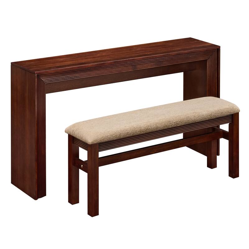 Fluted Counter Height Bar Table Set for 2, Dining Table with Fabric Upholstered Bar Stool with Solid Wood Legs
